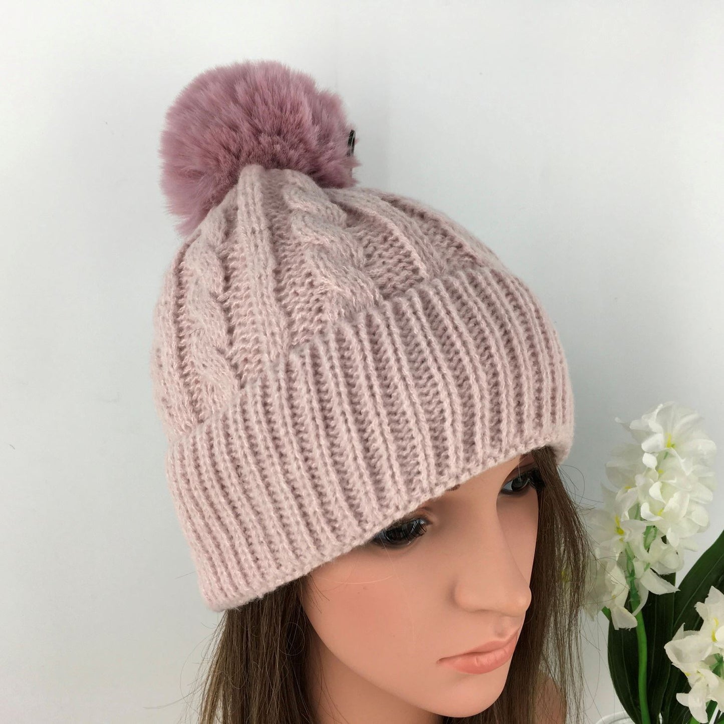 Pink Knitted Pom Pom Hat