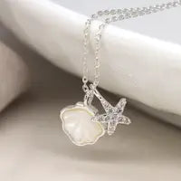 Silver plated shell and starfish necklace