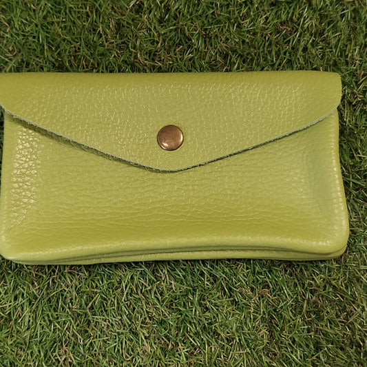 Large Leather Button Purse Lime Green