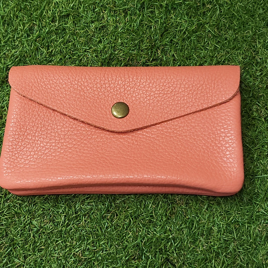 Large Leather Button Purse Coral