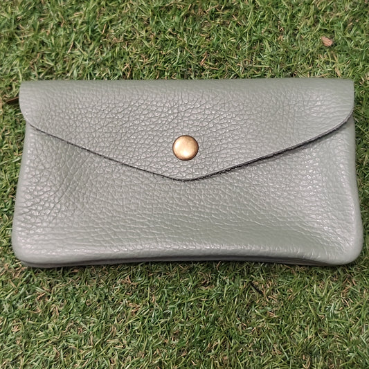 Large Leather Button Purse Sage Green