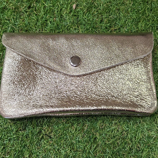 Large Metallic Leather Button Purse Gold