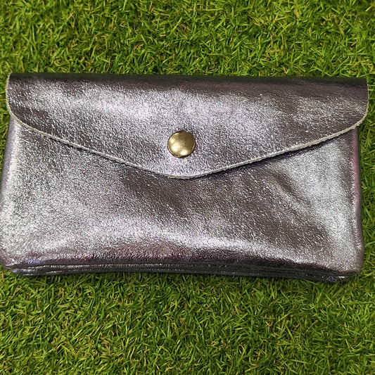 Large Metallic Leather Button Purse Lilac