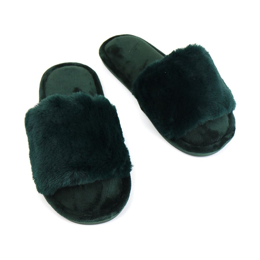 Dark green fur slippers S M Lily rose