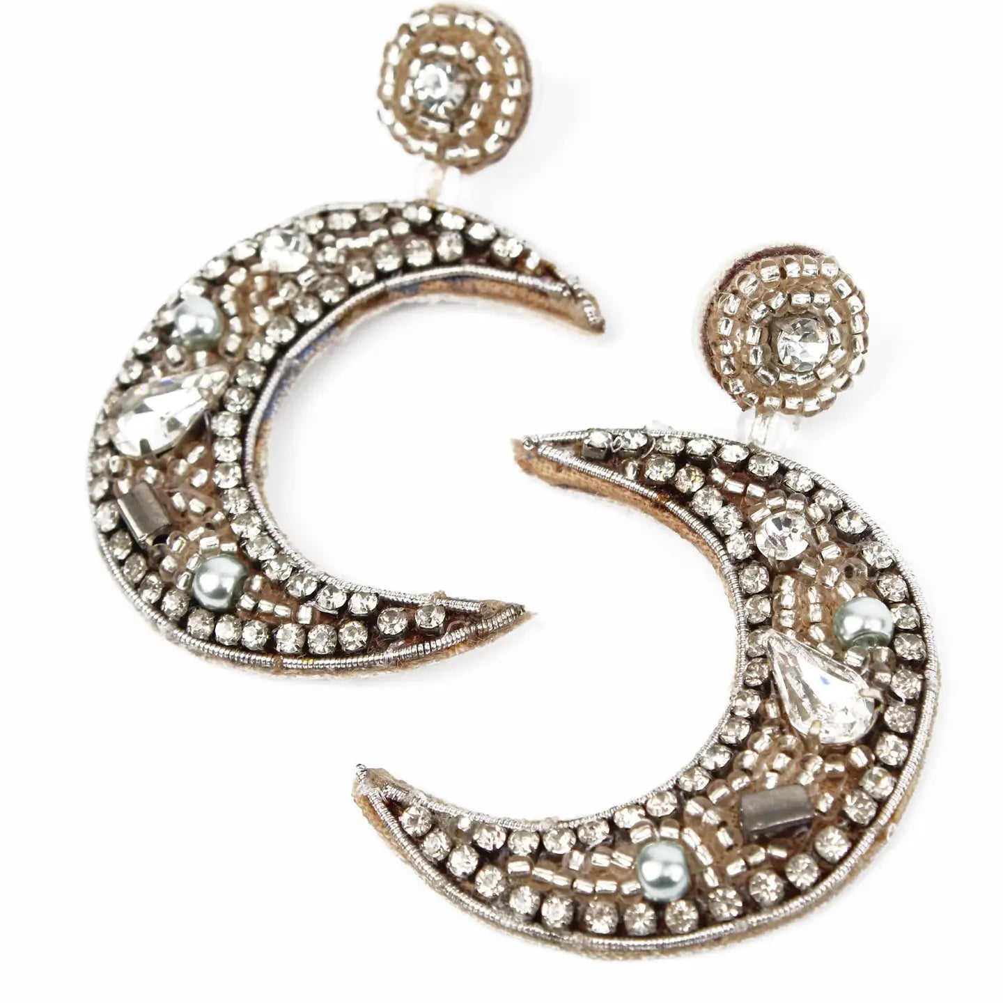 Silver Beaded Moon Drops