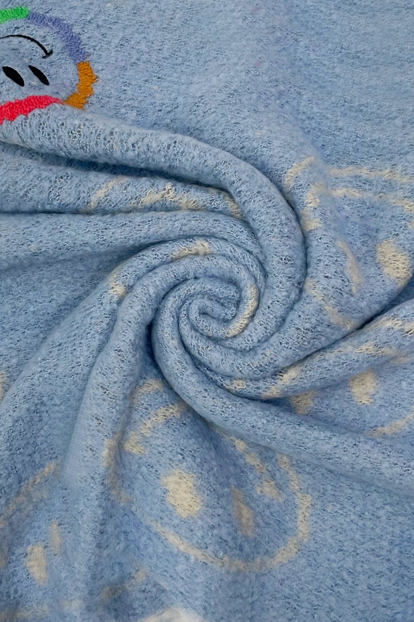 Smiley Face Print Triangle Wool Scarf Blue