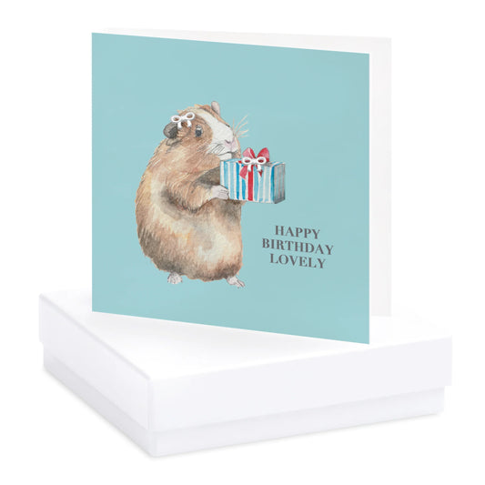 Boxed Happy Birthday Guinea Pig Silver Earring Card