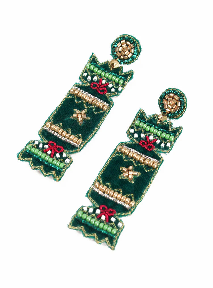 Green Cracker Earrings