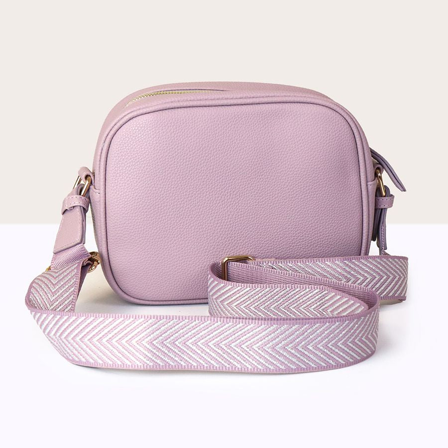Lilac Vegan Leather camera bag with chevron strap