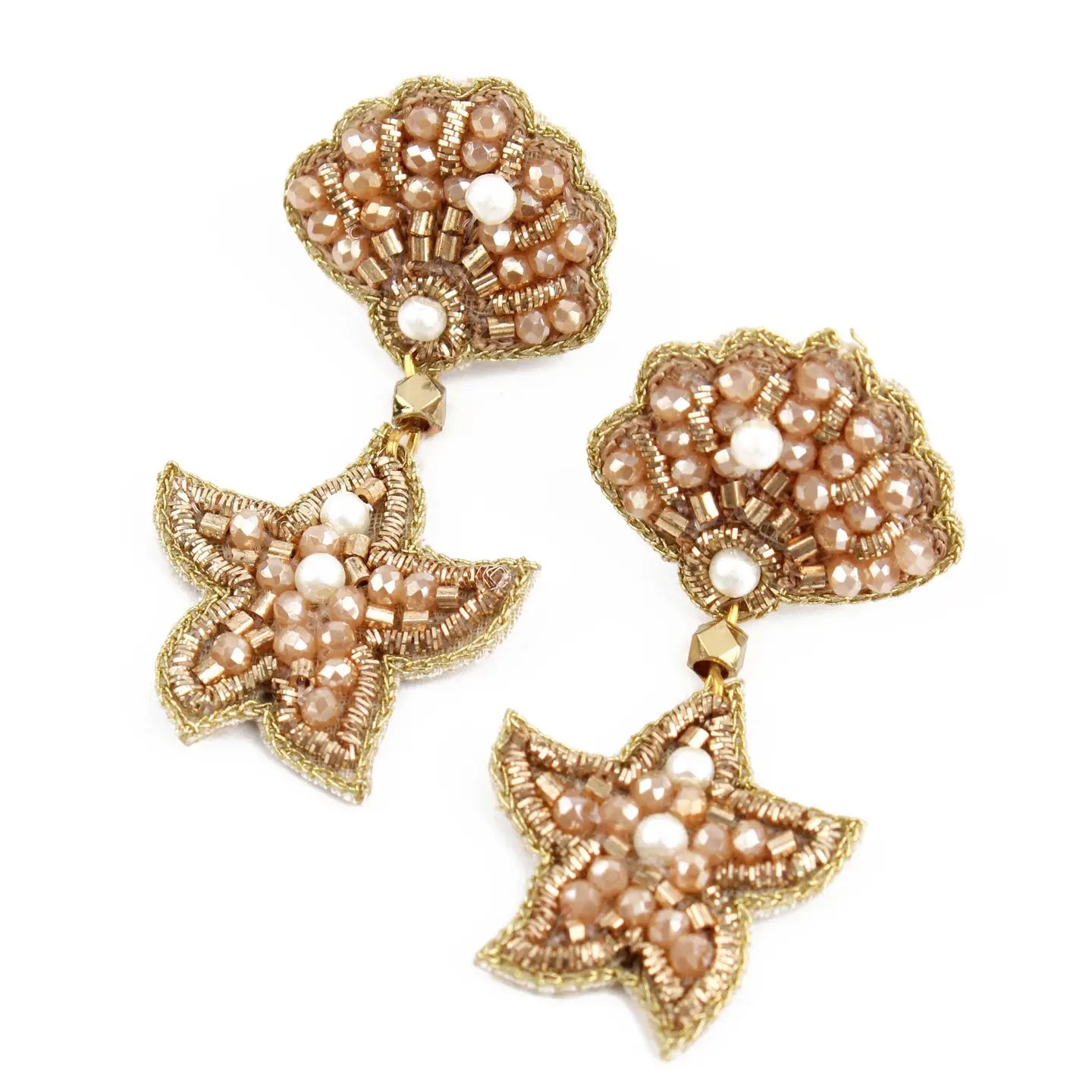 Gold Shell Shimmer Beaded Earrings