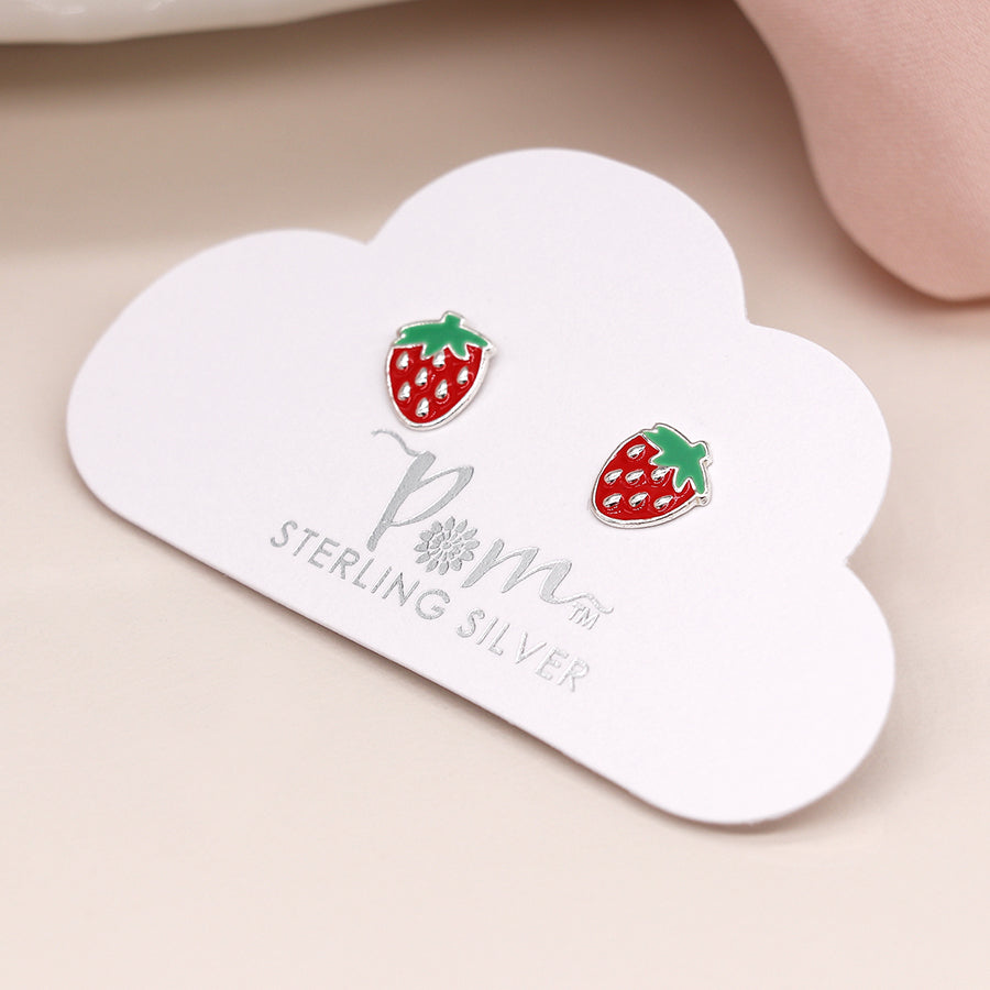 Sterling silver enamel strawberry earrings