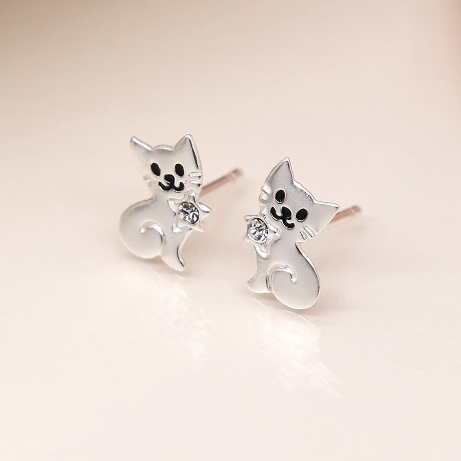 Sterling silver and crystal cat earrings