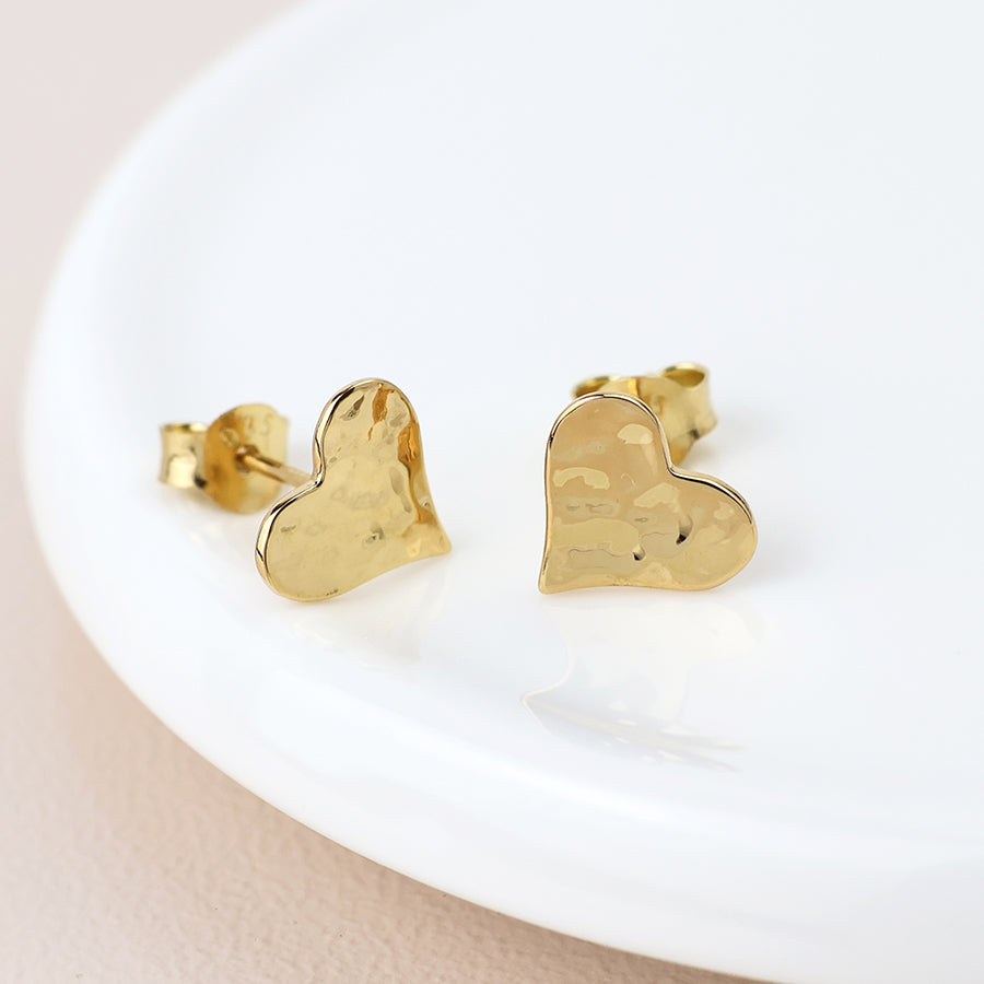 Sterling silver and gold plated hammered heart studs