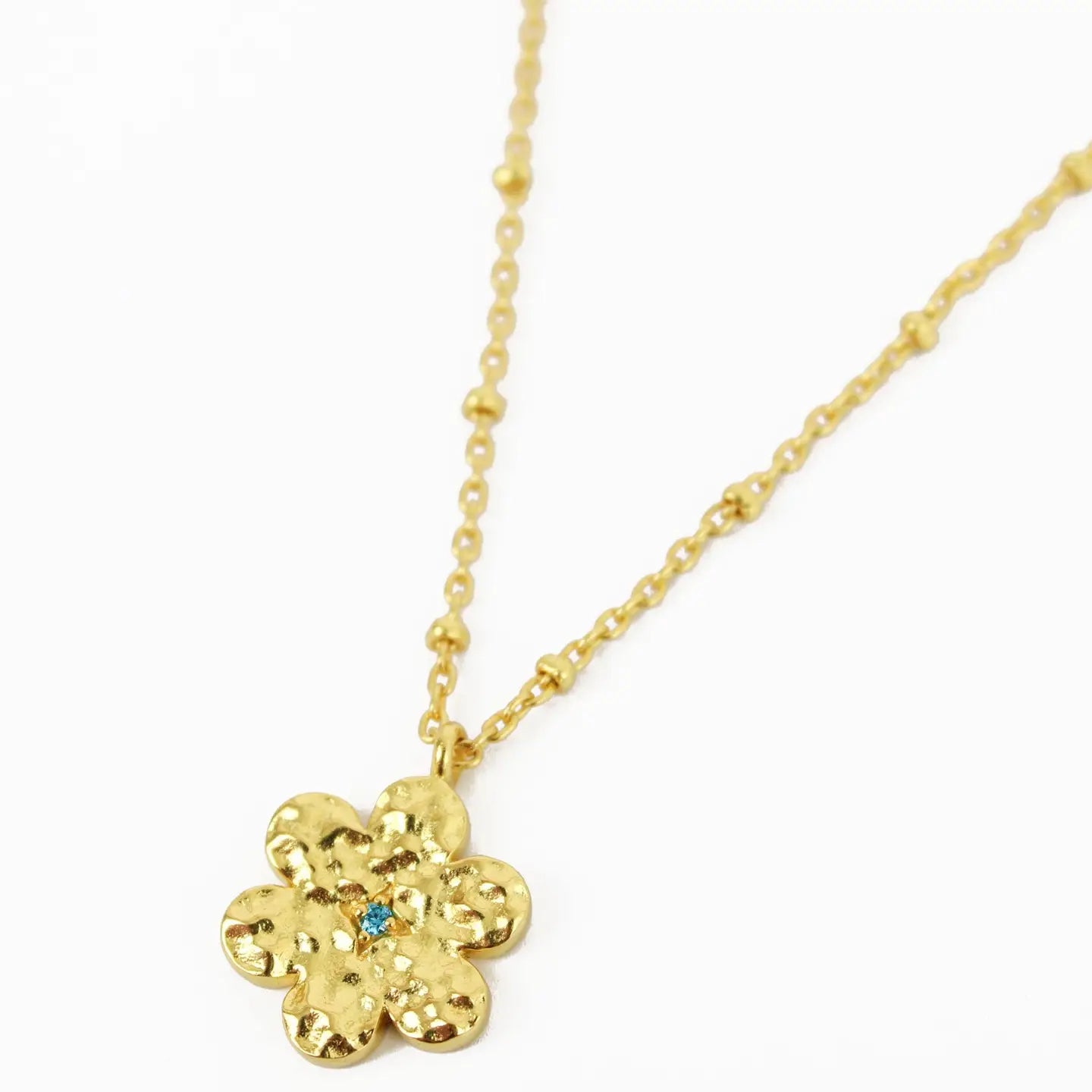 Hammered Blue Cz Flower Necklace