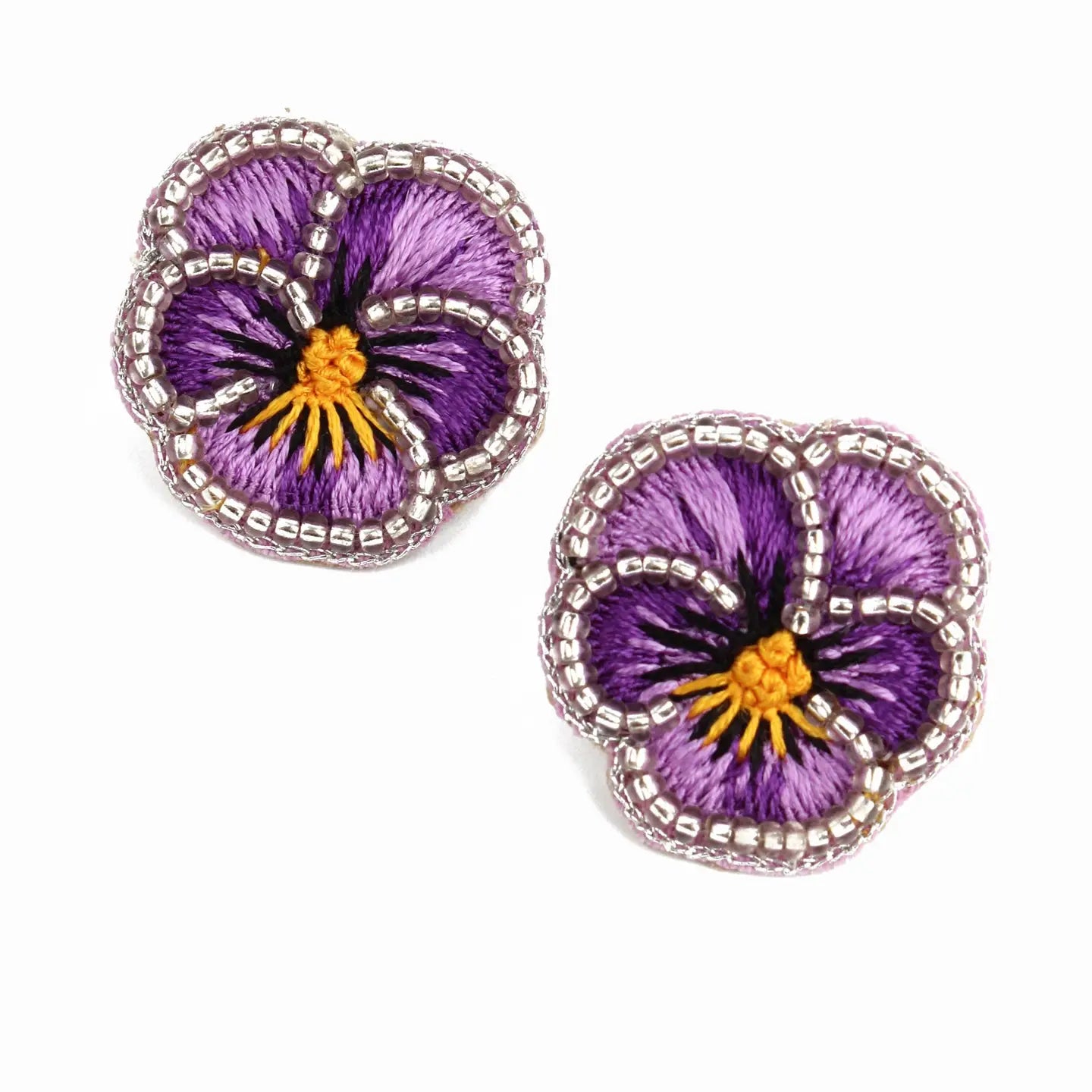 Purple Pansy Beaded Studs