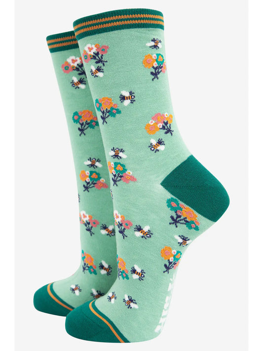 Women's Bee and Posey Floral Print Bamboo Socks