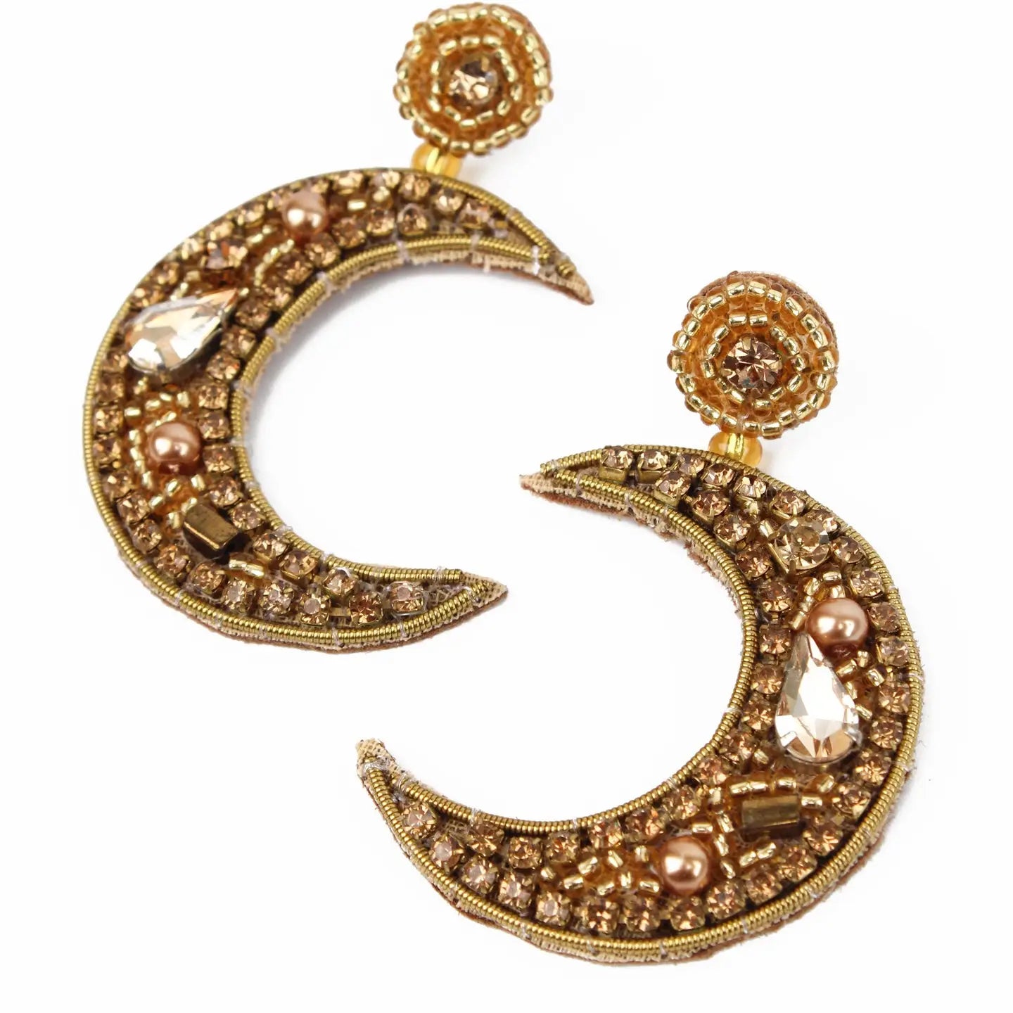Gold Beaded Moon Drops
