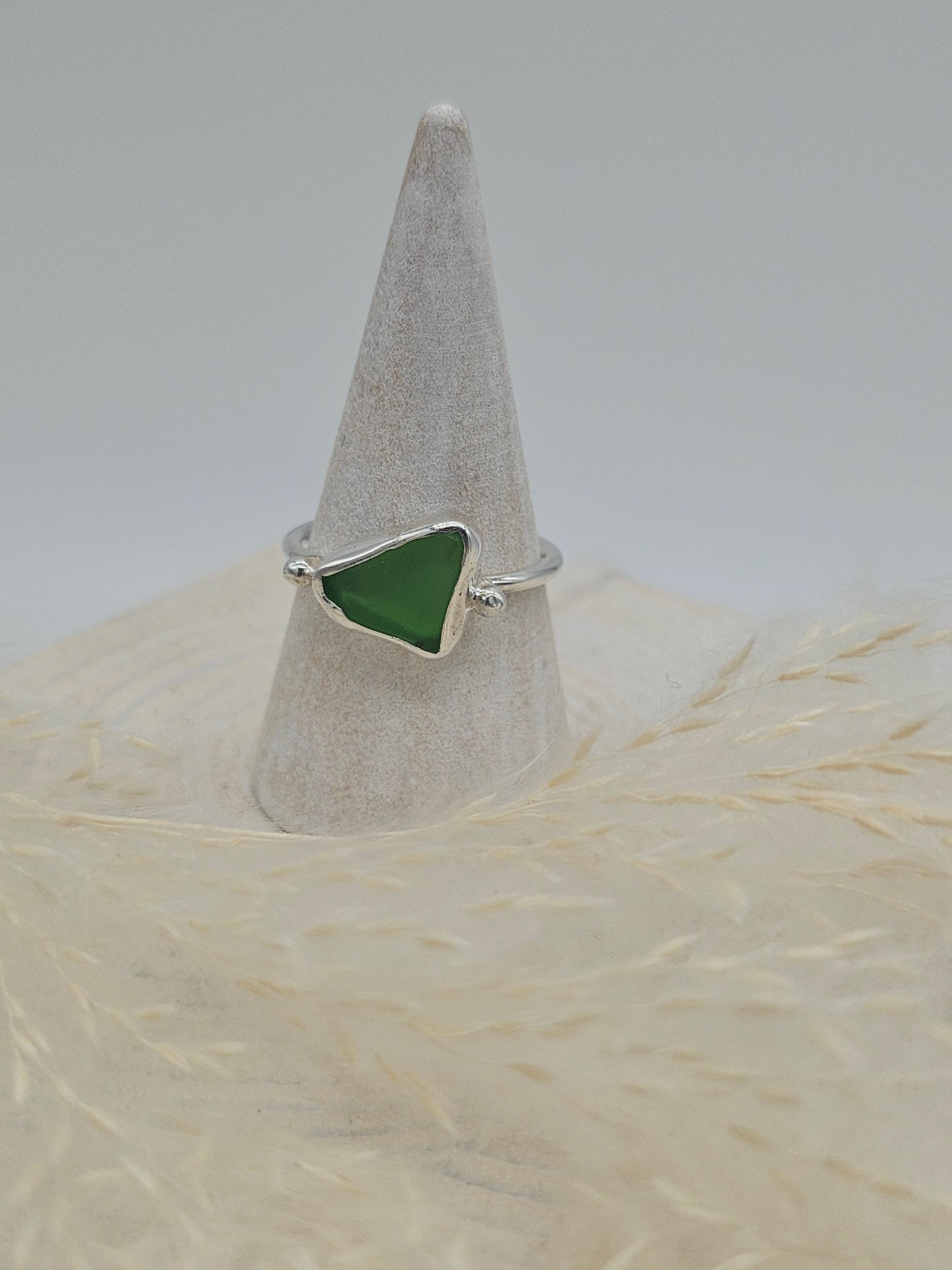 Green Cornish Sea Glass Ring - Size N