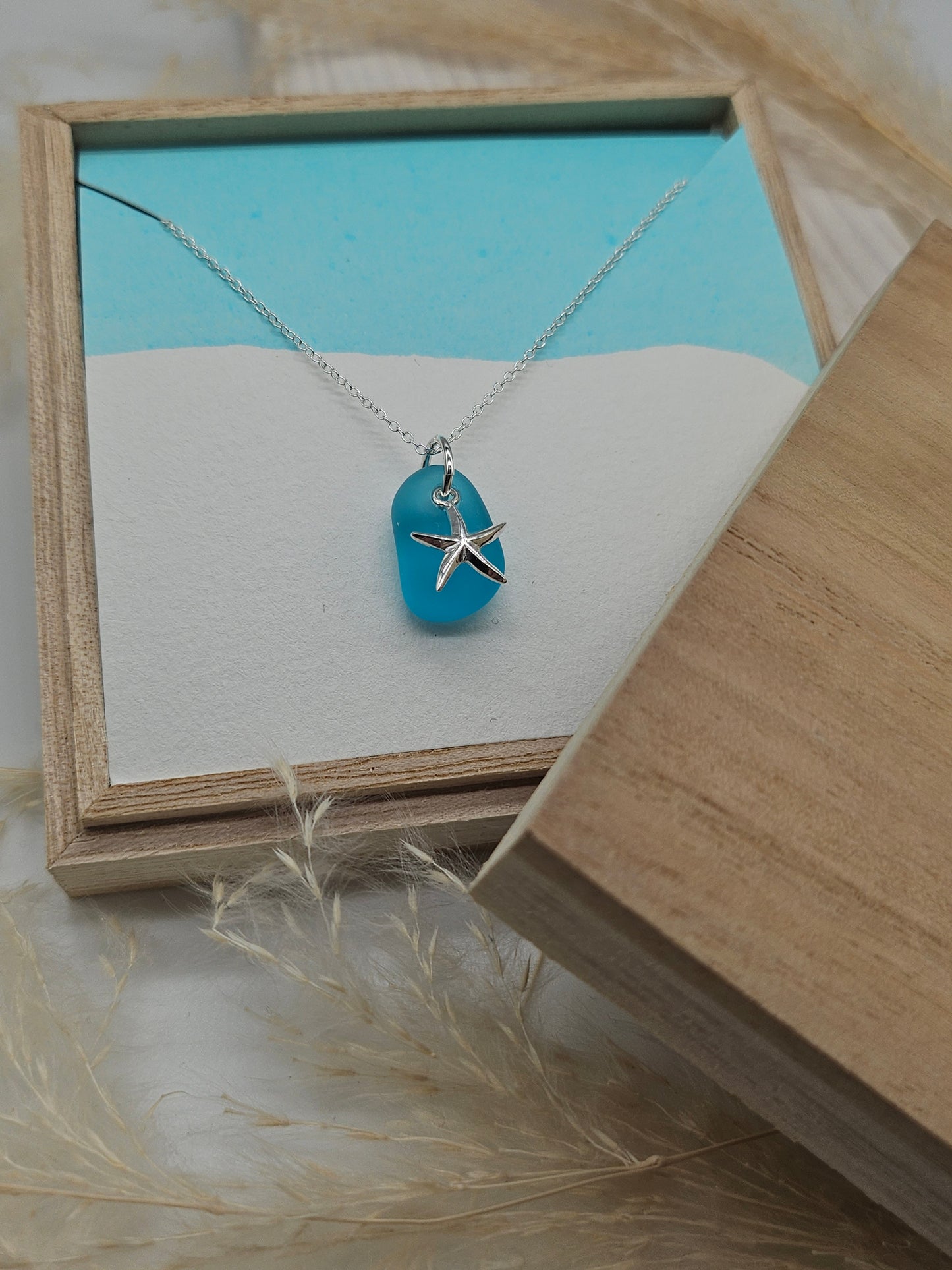 Sea Star & Blue Sea Glass Necklace