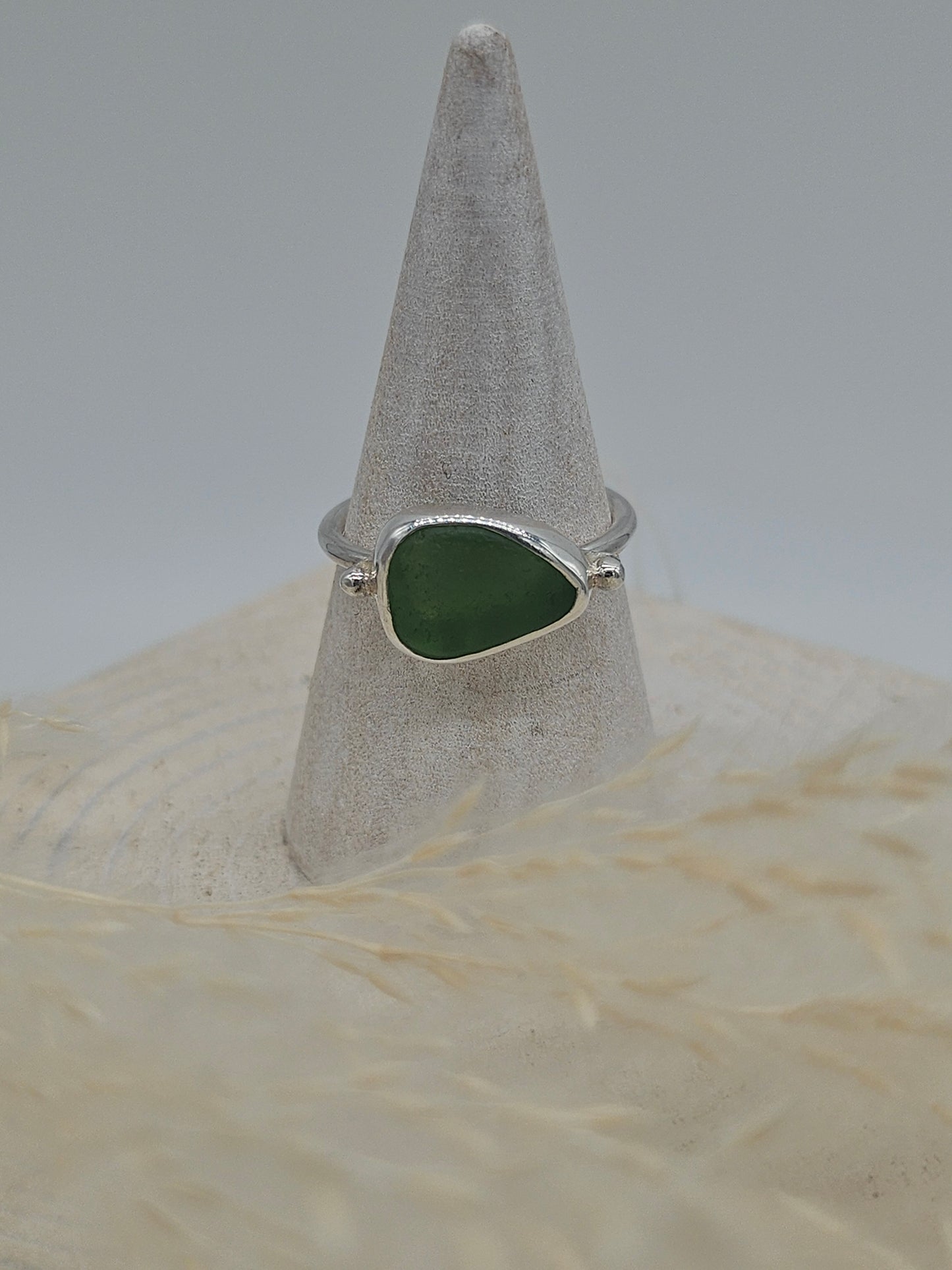 Green Cornish Sea Glass Ring - Size K