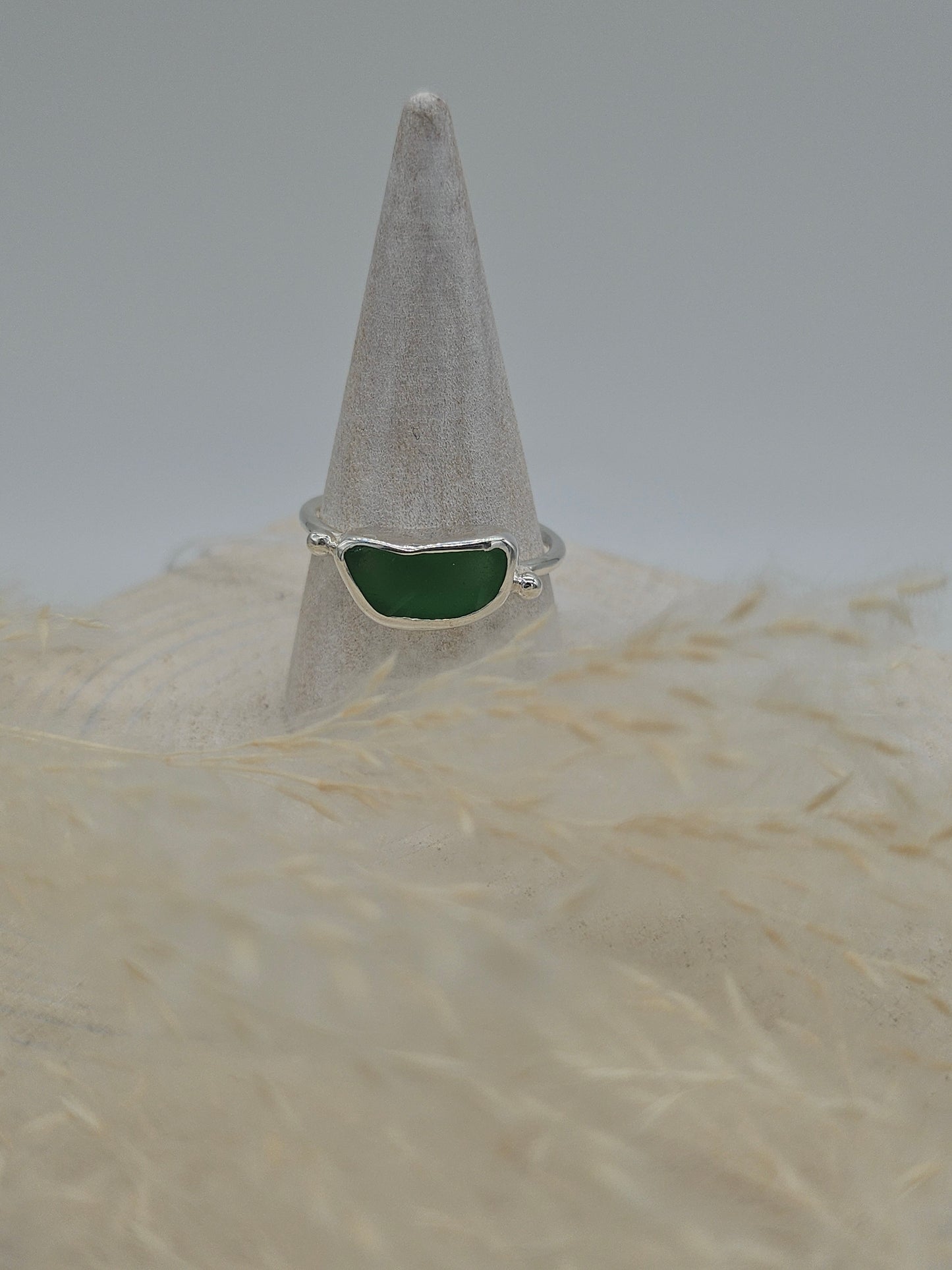 Green Cornish Sea Glass Ring - Size R