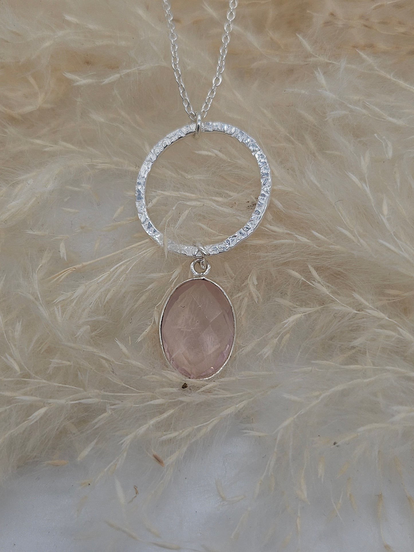 Sterling Silver Necklace With Rose Quartz Gemstone