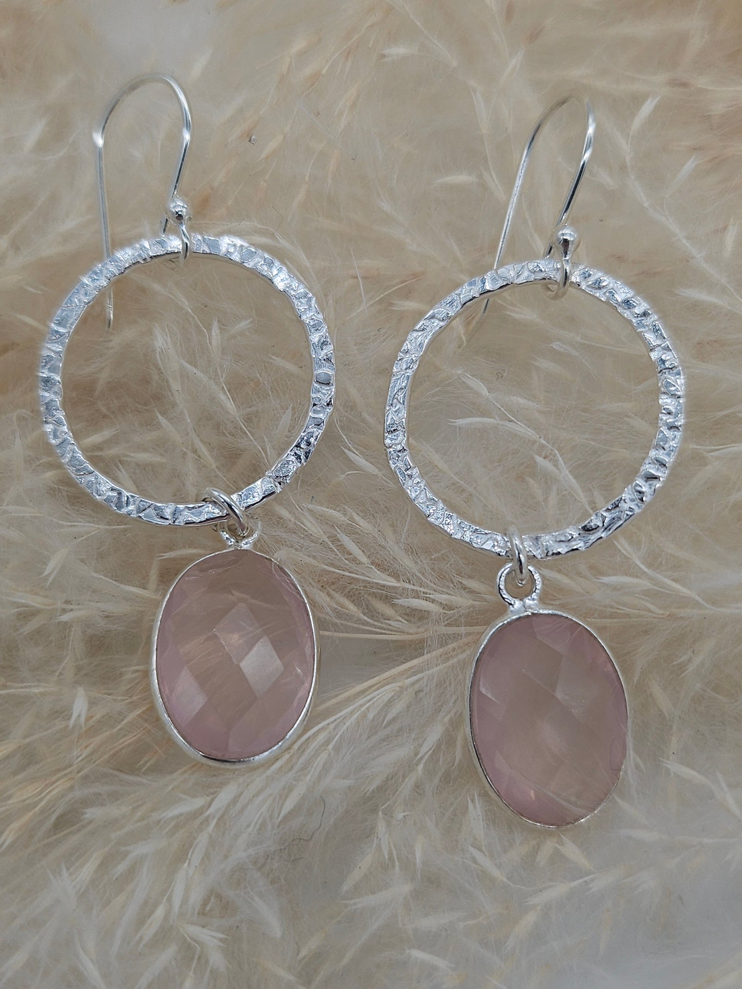 Sterling Silver Earrings with a Rose Quartz Gemstones