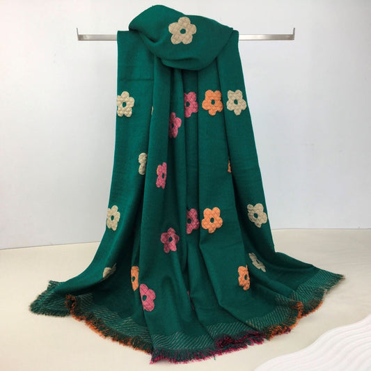 dark green orange and pink flower scarf