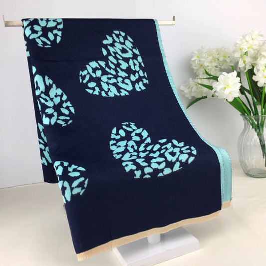 Leopard Heart Blue Scarf