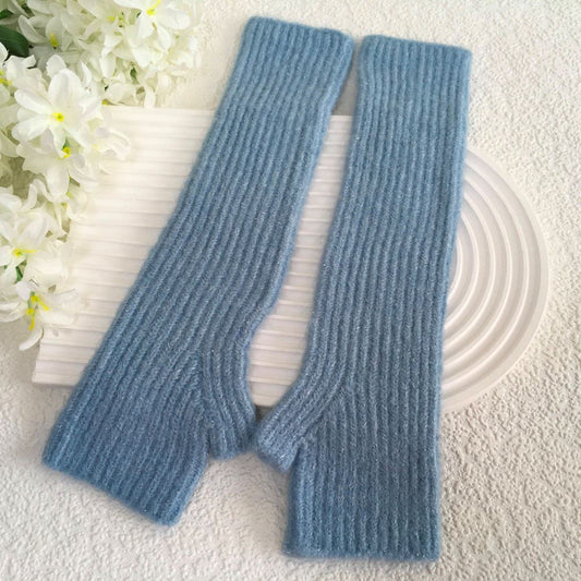 Baby Blue Long Fingerless Gloves