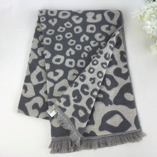 Grey and Beige Leopard Print Scarf