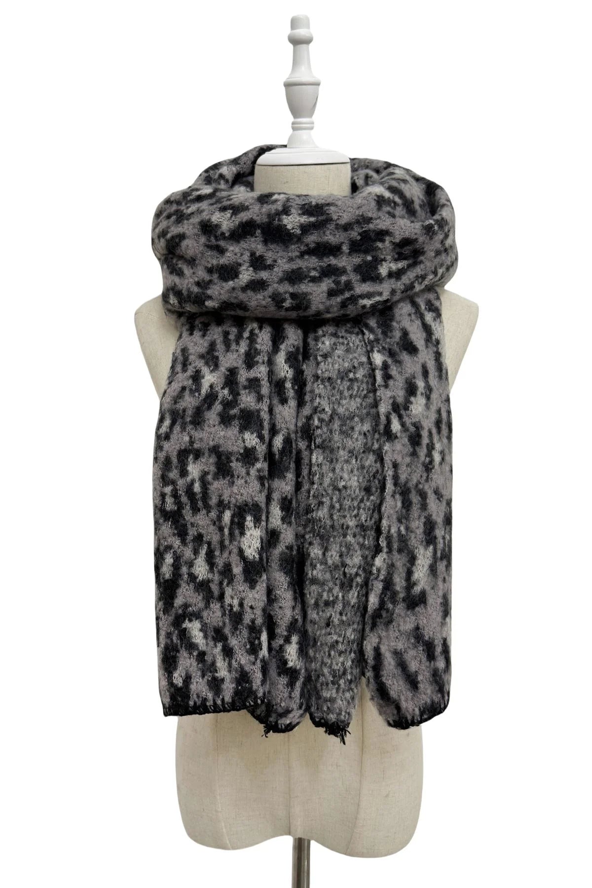 Cosy Leopard Print Wool Knitted Scarf