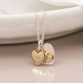 Silver and gold plated double heart necklace