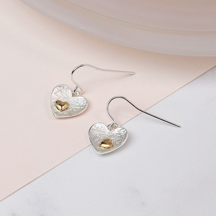 Silver And Gold Plated Double Heart Earrings