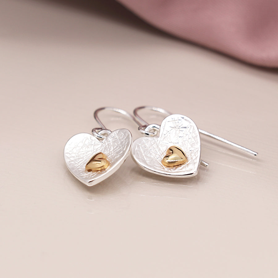 Silver and gold plated double heart earrings