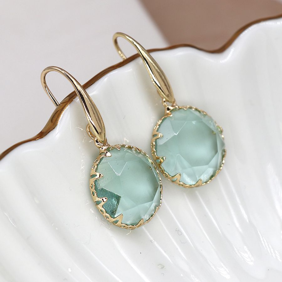 Decorative gold set pale aqua crystal earrings