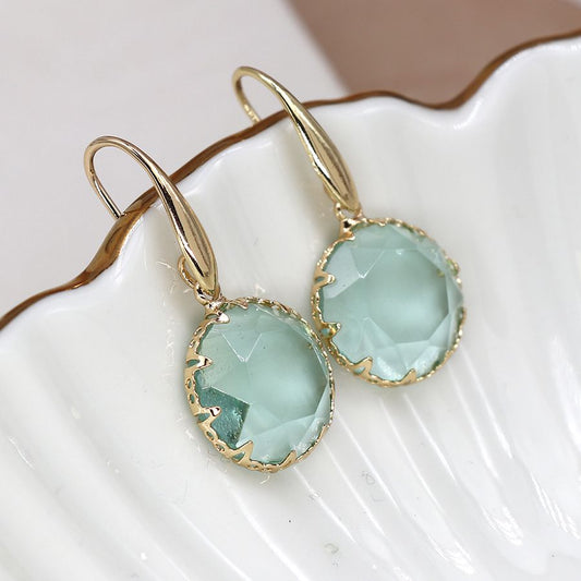 Decorative gold set pale aqua crystal earrings