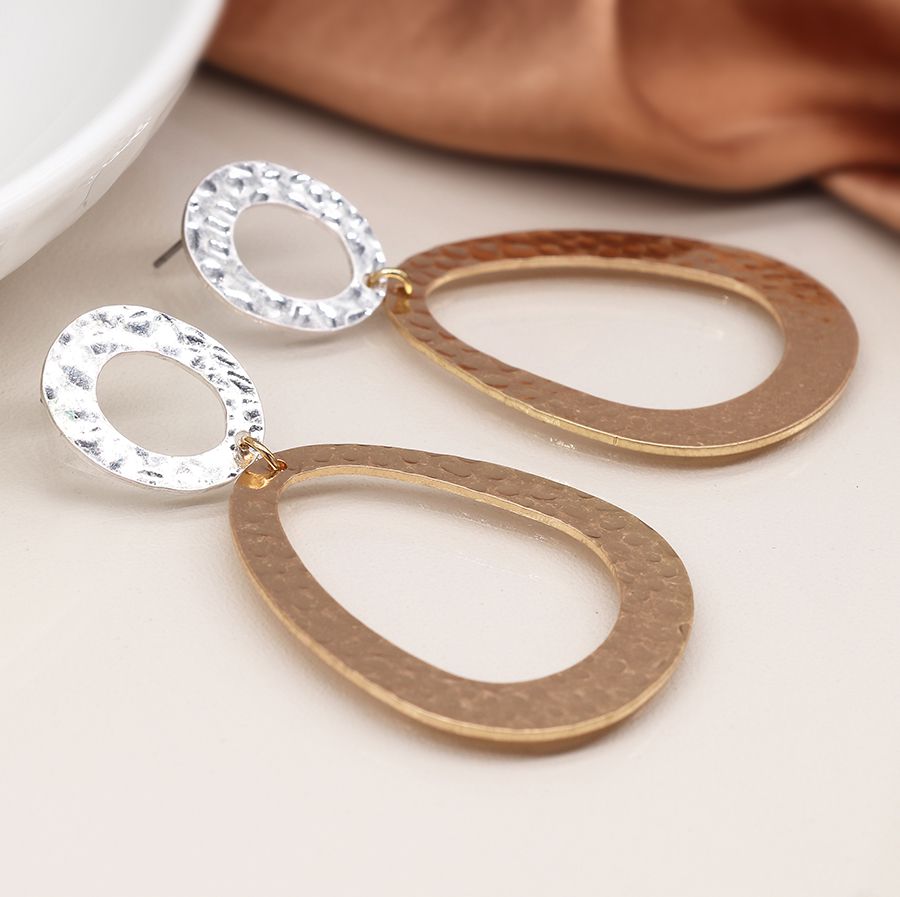 Silver plated and faux gold small and large hammered shape earrings