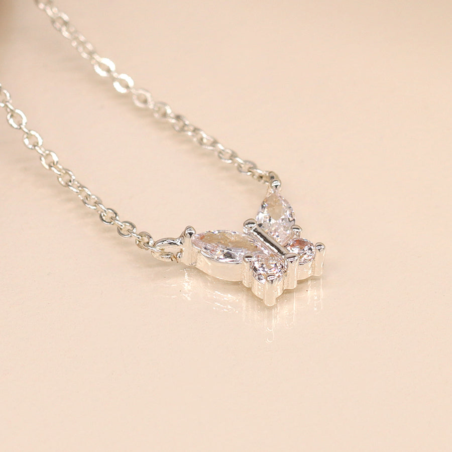 Silver plated crystal butterfly necklace