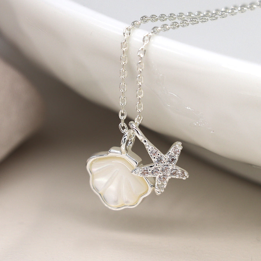 Silver Plated Shell & Starfish Necklace
