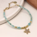 Golden aqua bead and crystal starfish bracelet