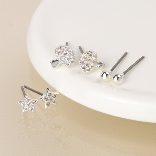 Silver plated triple toadstool and flower earring set