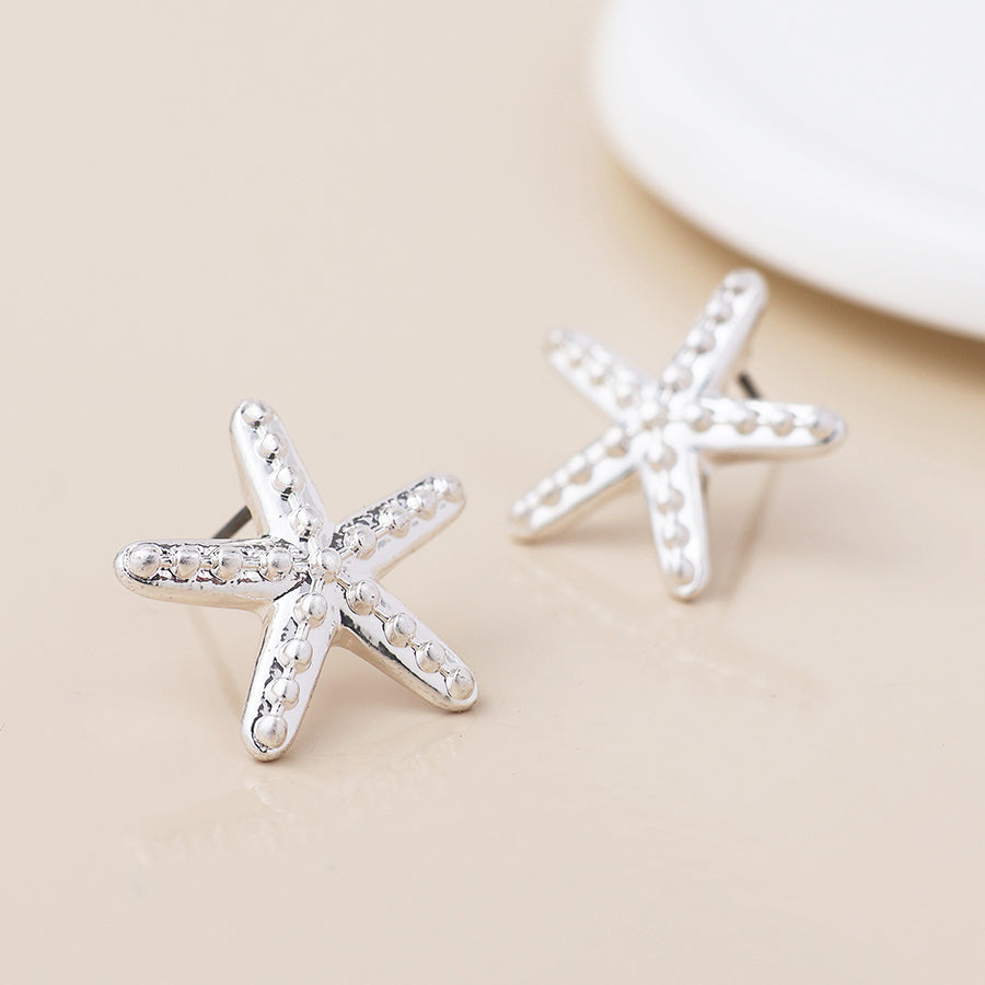Silver plated single starfish stud earrings