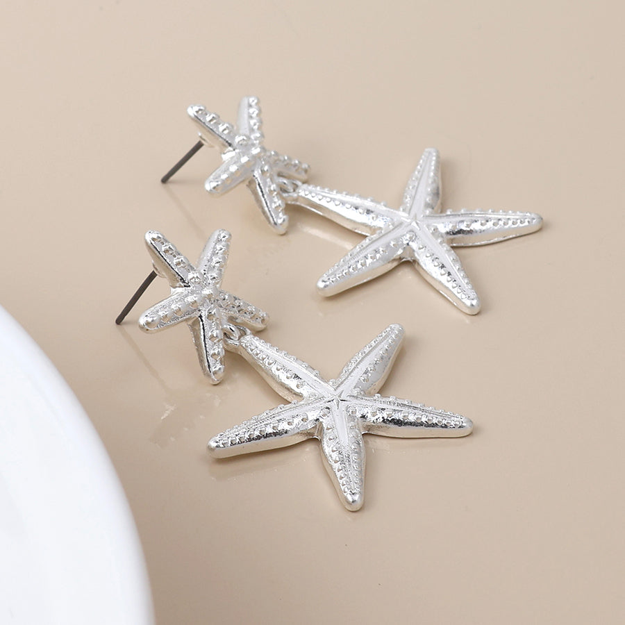 Silver plated double starfish earrings