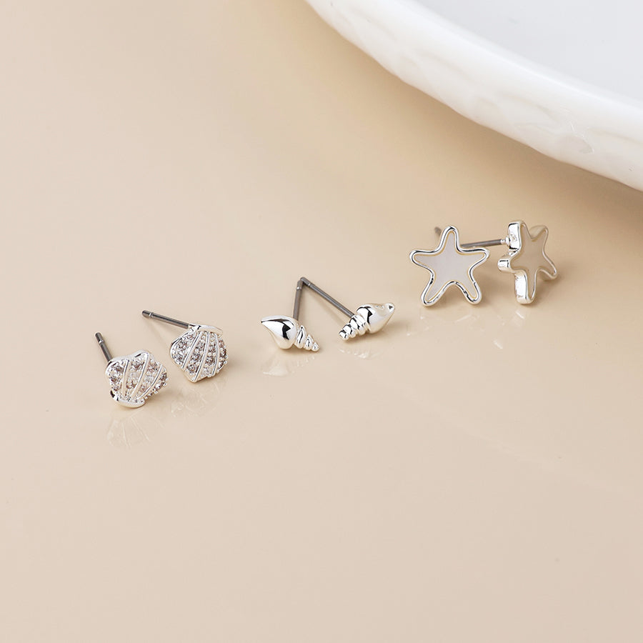 Silver plated sea life triple earring set