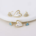 Hayley golden pearl, crystal and turquoise heart stud set