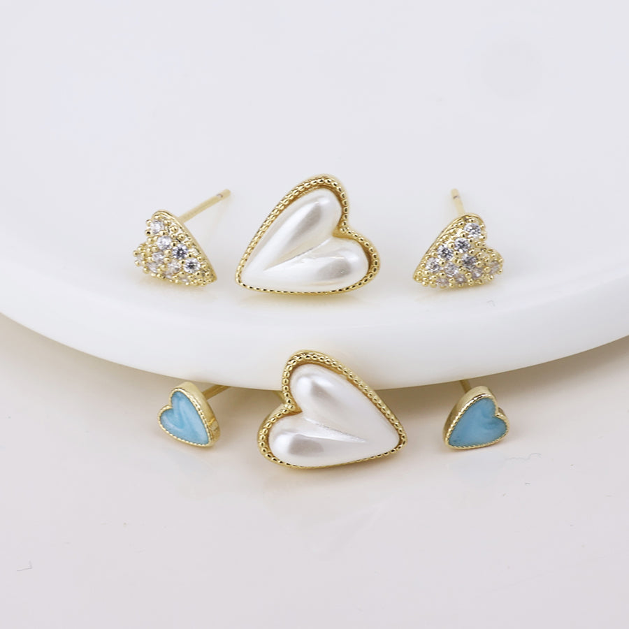 Hayley golden pearl, crystal and turquoise heart stud set