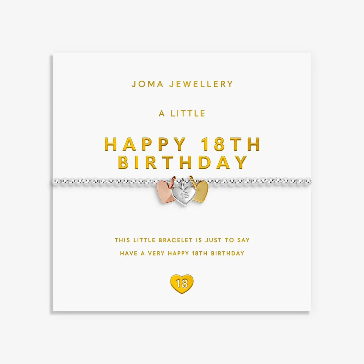 A Little Charmed Moments 'Happy 18th Birthday' Bracelet In Silver, Gold, and Rose Gold Plating