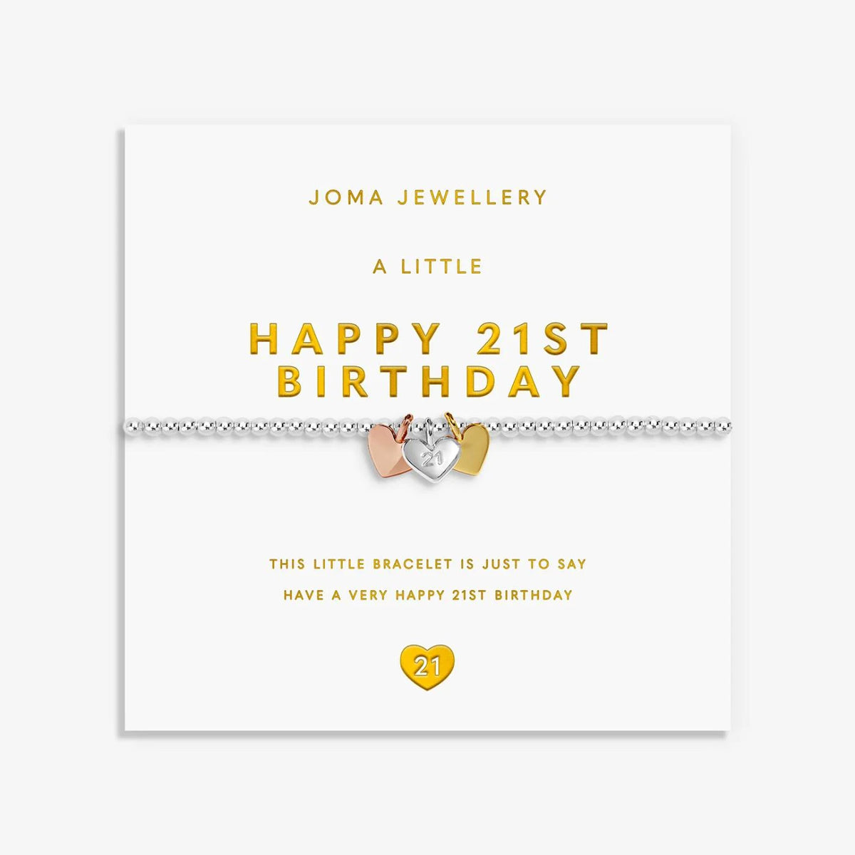 A Little Charmed Moments 'Happy 21St Birthday' Bracelet In Silver, Gold, and Rose Gold Plating
