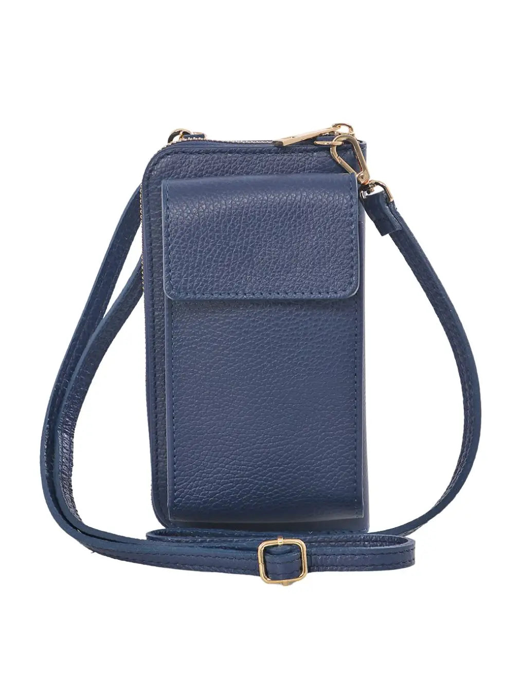 Navy Blue Italian Leather Mobile Phone Wallet Combo Bag